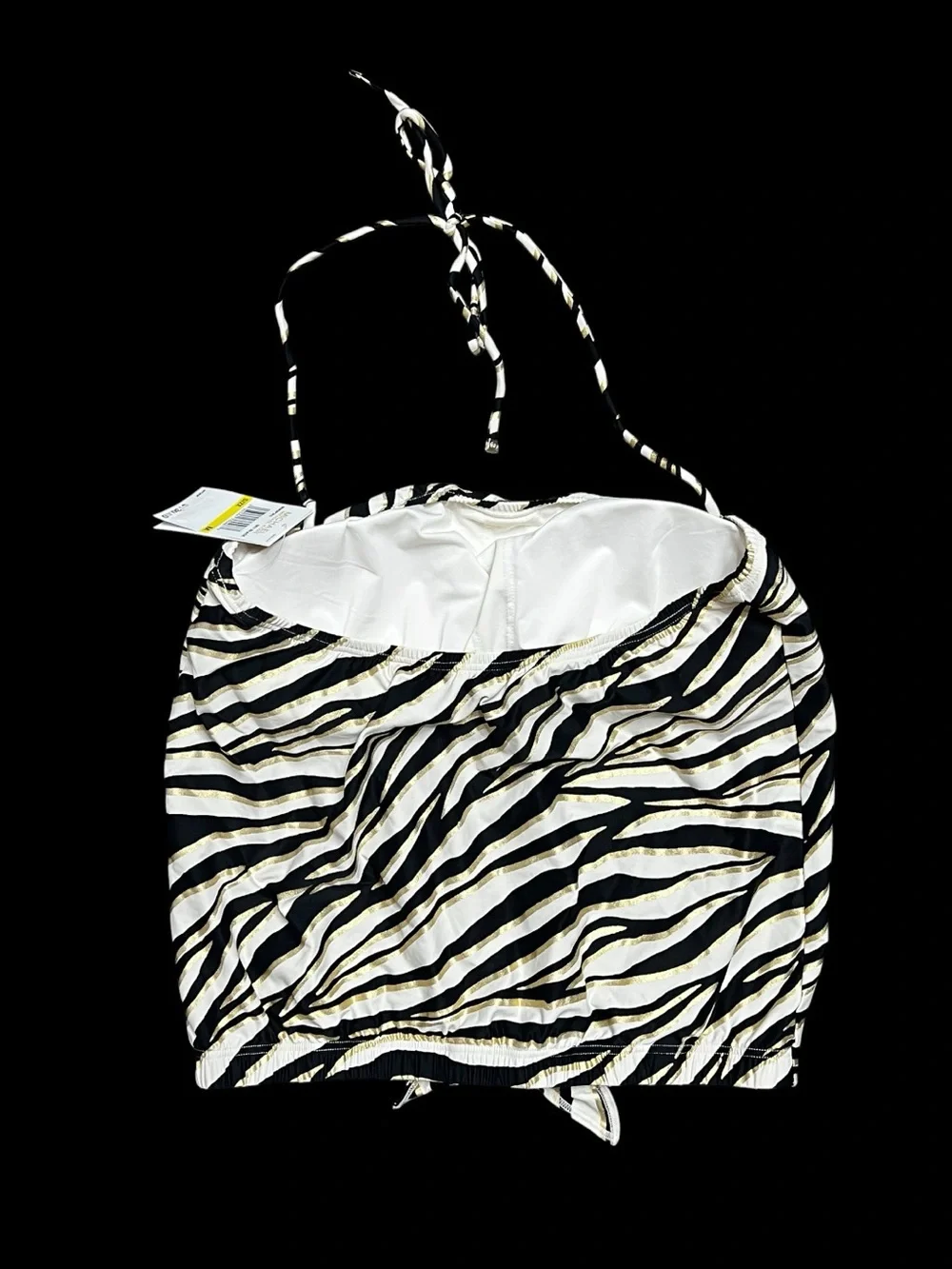 🌻NEW w/tag Michael Kors Zebra Print Tie Front Halter Tankini Swim Top Size M